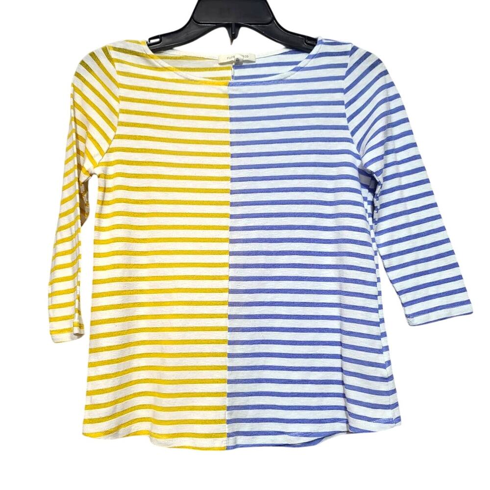 Anthropologie Pure + Good Ribbed Striped Two Tone 3/4 Long Sleeve Shirt Size XS